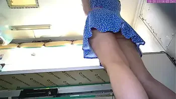 Sexy blonde girl voyeur camera upskirt at work part 1