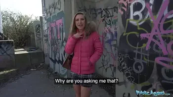 Public Agent A beautiful woman with a model looking figure gives and outdoor blowjob before fucking indoors