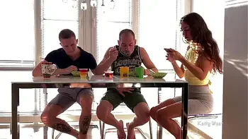 Sucked his friend's dick under the table until his wife sees