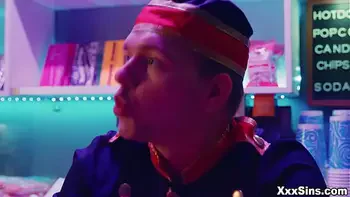 Older couple Syren DeMer and Dick Chibbles Athena disturbed by a teenager couple Athena Faris and Ricky Spanish having sex in cinema!