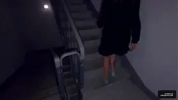 While Parents Are At Home We Fuck In The Staircase - Cum In Panties And Wear - POV - Public