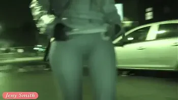 Jeny Smith goes in a club with simless transparent leggings. Teasing a stranger in public place