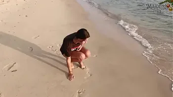 A cute teen is very shy to pee on the public