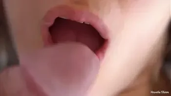 Her Soft Big Lips And Tongue Cause Him Cumshot, Super Closeup Cum In Mouth