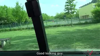 Skinny brunette Eveline Dellai got it hard in our Van