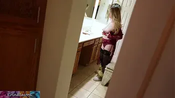 Stepmom prepares for bed while stepson watches and masturbates until he is caught and she lets him put it in