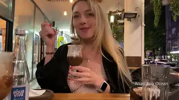 My perfect first date with flashing boobs in public. Topless in outdoor cafe.