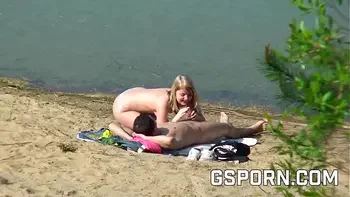 Amateur sex in the beach of river with real couple