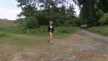 Young guy fucks an adult lady with beautiful boobs right in the forest