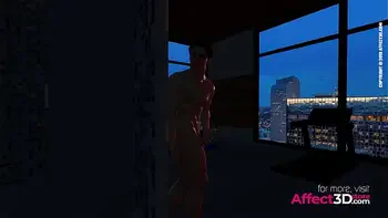 Muscle guy fucking a big tits futa babe in the shower in a 3d porn animation