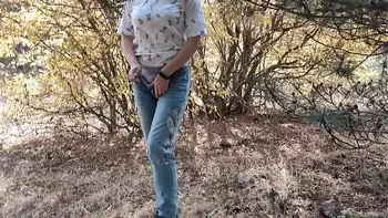 Redhead risky masturbate and pee in the forest 4K