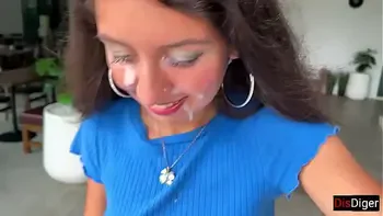 Step sister lost the game and had to go outside with cum on her face - Cumwalk