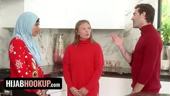 Hijab Teen Celebrates Her First American Christmas With A Taboo StepFamily Threesome - TeamSkeet