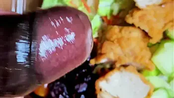 I jerk off the delivery man cum  on the chicken salad and eat it, after he lick my big fat pussy - BBW SSBBW cum swallow, big ass, thick ass, big fat ass, fat pussy, hijab, cum load, BBW pussy eating, massive, asshole closeup, point of view, BBW Doggy