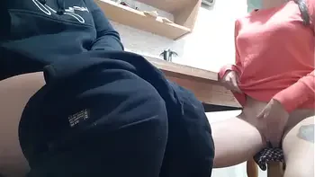 Two stepsisters masturbate in the kitchen and cum twice at the same time while their parents are in the other room - Lesbian illusion girls