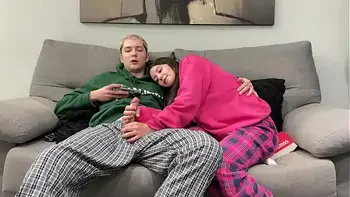 Step Brother Watch Porn and Jerk Off Next To Step Sister! But She Decide Handjob Him Instead Reading Boring Book