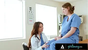 GIRLSWAY - Gynecologist Chloe Surreal Gives Naturally Stacked New Intern A Breast Exam! OFFICE FUCK