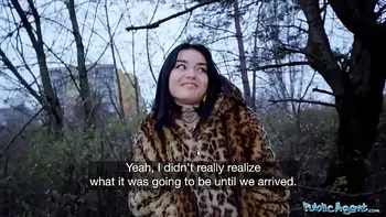 Public Agent French babe Crystal Cherry outdoor blowjob and big dick pov