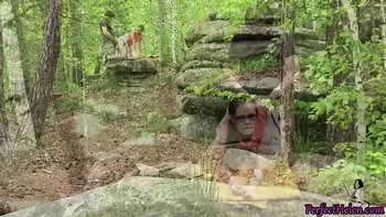 Brunette Hard Pussy Fuck Stranger Outdoor and Creampie in the Forest