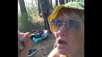 Kinky Selfie - Quick fuck in the forest. Blowjob, Ass Licking, Doggystyle, Cum on face. Outdoor sex