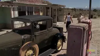 Three naughty girls and a rich guy talked a gas station worker into having group sex with them.