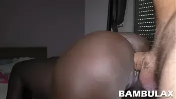 Skinny black bitch sucks and fuck prior to be creampied