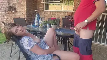 Mutual masturbation Caught my friends wife fingering herself on the patio so i joined her