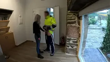 The delivery man comes home and I give him a surprise blowjob