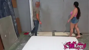 Busty Spanish teen Alma Lopez seduces a worker that came to renovate her room