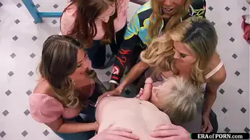 Guy fucks busty milfs in a laundry room