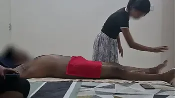 flashing dick to massage girl while massaging infront of wife