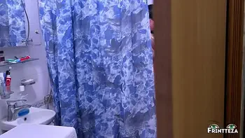 Stepson spies on his StepMom in the shower, stepmother suck two dicks, creampie in stepmom