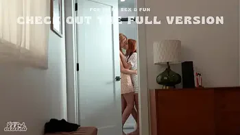 Redhead step-sis and her bff interrupt step-bro's bathtime