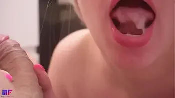 ASMR close-up blowjob, oral creampie