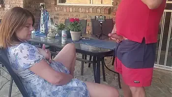 Mutual masturbation Caught my friends wife fingering herself on the patio so i joined her fingering