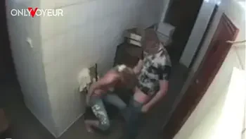 Public Voyeur. Hot blonde being baked hard in a bakery utility room