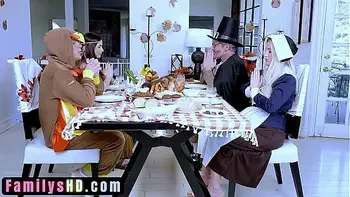 Oh! My god! My stepdad penetrated my pussy with his big toe under the table. How fucking hot! Our Family Thanksgiving Turned Into a Massive Sex Orgy