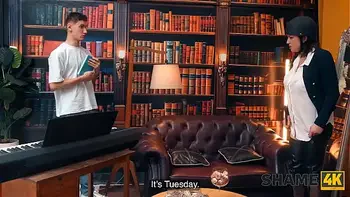 SHAME4K. Kinky cowgirl didn't expect to meet her student while masturbating