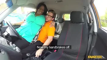Fake Driving School - Ebony BBW takes off her BIG PANTIES and has sex in a car