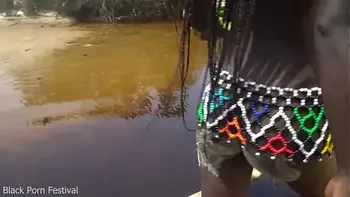 Hot skinny African village not even surprised to get fuck unexpectedly while she was bathing outdoor in the forrest