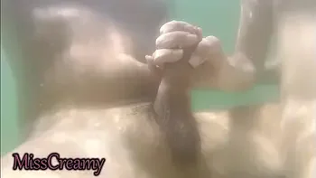 We Got Caught! My Teacher Handjobs My Cock Underwater on Nude Beach Public Sex