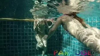 Paradise Gfs - Twins get naked and fucked in outdoor pool - Part 1