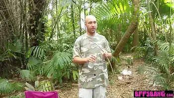 Hot camping teens fucked a homeless in a tent outdoor