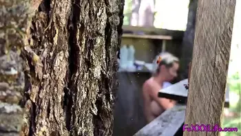 Hot outdoor shower in the woods - TheFoxxxLife -