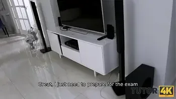 TUTOR4K. Tutor asked man to fuck her and forget about stepsons debt