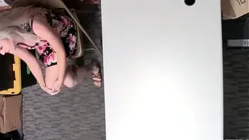 Big breasted shoplifting blonde teen goes on her knees for security power