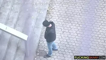 Young skinny teen jumps rope and calls guy for fucking loud