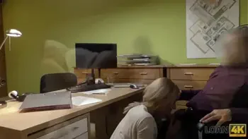 LOAN4K. Agent drills mouth, pussy, and asshole of blonde in office