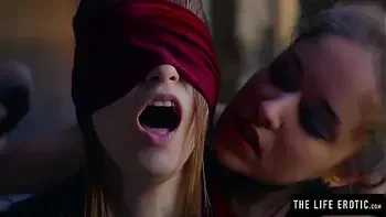 Straight girl is blindfolded and c. by lesbian before she orgasms