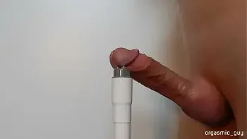 Male orgasm with huge cumshot after nice cock growing